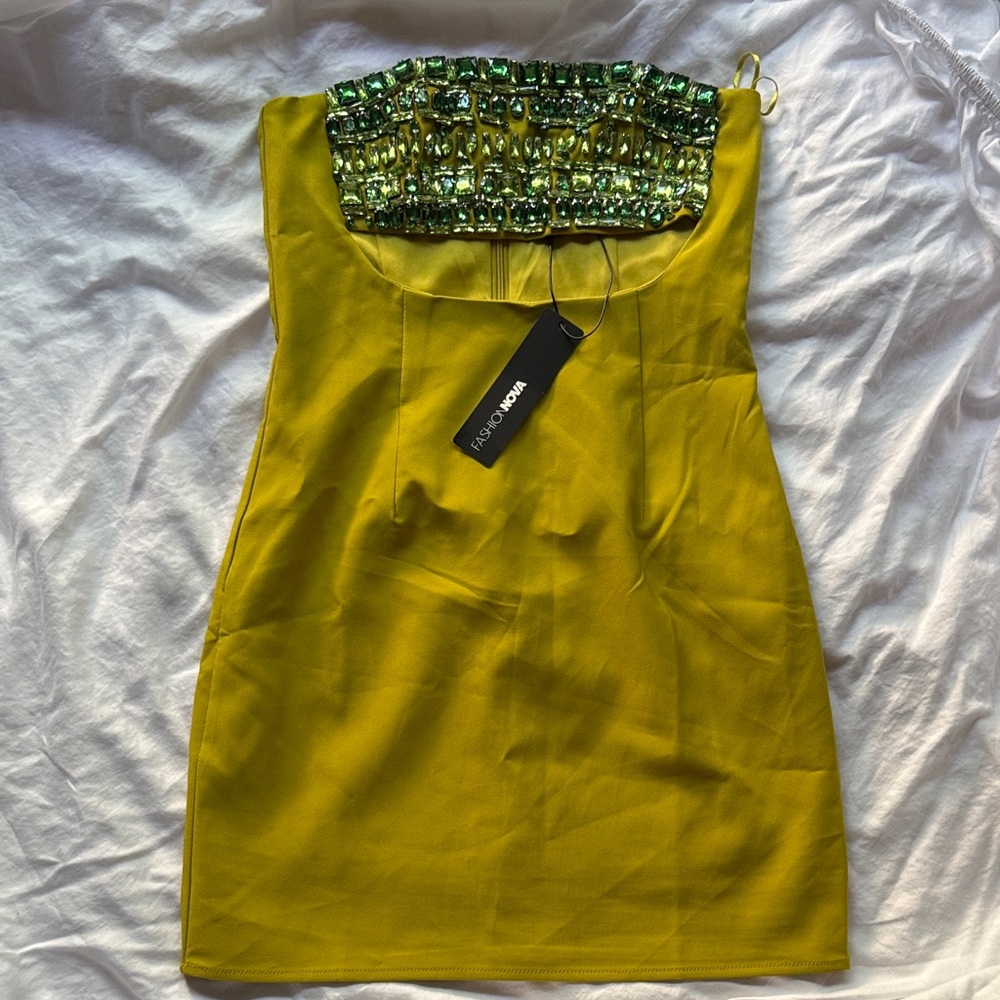 Fashion Nova Mustard and Green Mini Dress